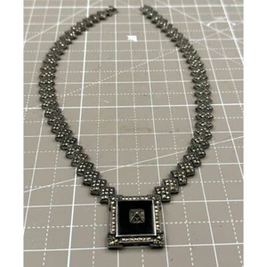 Art Deco Judith Jack Sterling Silver & Onyx Marcasite Necklace 18" 95 gm - Picture 1 of 9