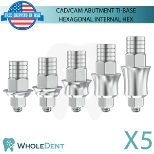 5x Ti-Base CAD/CAM Sechskant Abutment Titan Dental Int Sechskantverbindung 2,42 mm - Bild 1 von 7