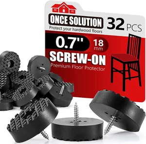 Screw-On Rubber Feet for Furniture - 32PCS Floor Protector for Chair Leg - 0.7" - Picture 1 of 12