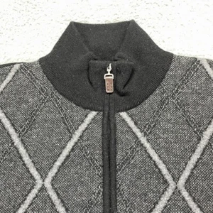 Island Pullover 1/4 Zip Sweater Herren XL grau Argyle vorne Wollmischung Italy NEU - Bild 1 von 12