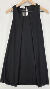 NWT Womens Chiffon Mini Dress A-Line Black Minimalist Event Cocktail Italy OS - Picture 1 of 14