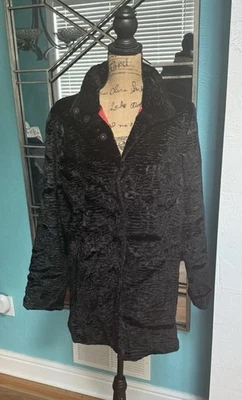 VINTAGE Y2K PECK & PECK SIZE LARGE black Faux Persian Lamb Faux Fur Coat - Image 1 of 4