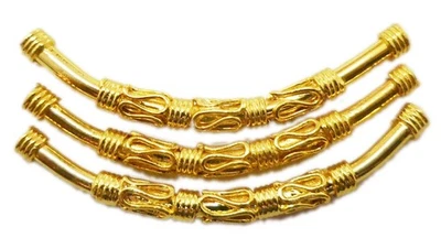 6 PCS 54X4MM SOLID COPPER BALI TUBE BEAD 18K GOLD PLATED 490 FUL-559 - Image 1 of 3