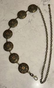 Chico's Women Boho Bronze Chain Belt Embellished Concho Medallion Western - Picture 1 of 7