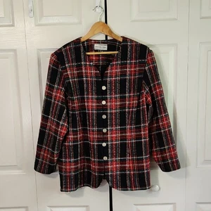Vintage August Max Woman Plaid Blazer Size 20 Tweed Button Front Lightweight - Picture 1 of 11