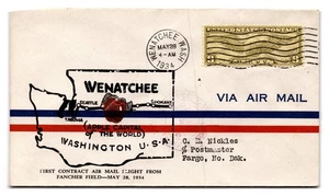 Cubierta de vuelo Wenatchee Washington First Contract Air Mail 1934 Aviación - Imagen 1 de 2