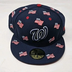 Gorra New Era 59 Fifty Nacionales de Washington Talla 8 Azul Banderas Americanas - Imagen 1 de 6