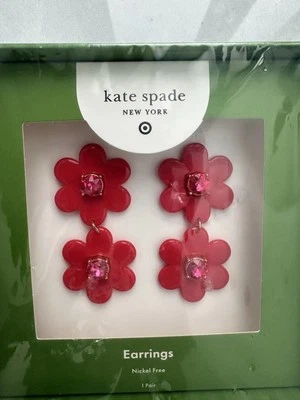 NUEVO Pendientes colgantes Kate Spade New York X Target rojo lineal 2 flores Foto 1 de 3