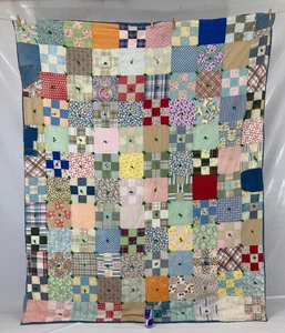 Vintage Handarbeit schöne verrückte Patchwork Blöcke bunt Quilt 216x175 cm - Bild 1 von 19