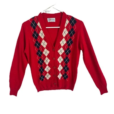 Cárdigan suéter escocés Lyle & Scott Scotland para mujer M 100 % lana rojo a cuadros Foto 1 de 4