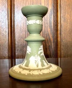 WEDGWOOD JASPERWARE GREEN MEDIUM CANDLESTICK - Picture 1 of 5