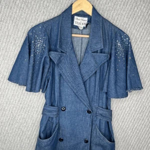 Vestido de mezclilla vintage Rickie Freeman para Teri Jon Chambray pedrería talla 6 - Imagen 1 de 12