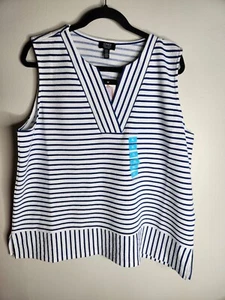 Jones New York Womens White & Navy Striped Split Neck Knitted Tank Top Size XL - Picture 1 of 7