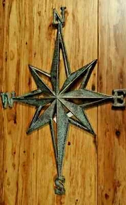 Iron Metal Mariner’s Compass Rose Star Wall Decor Nautical Hanging Decor 14"x10" - Picture 1 of 24