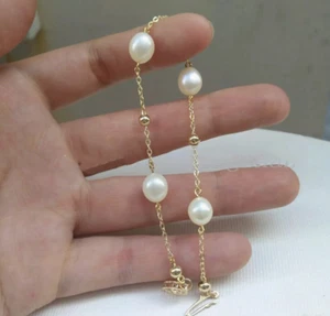Natural south sea white Pearl bracelet 7.5-8 inch 14k Yellow Gold - Picture 1 of 3