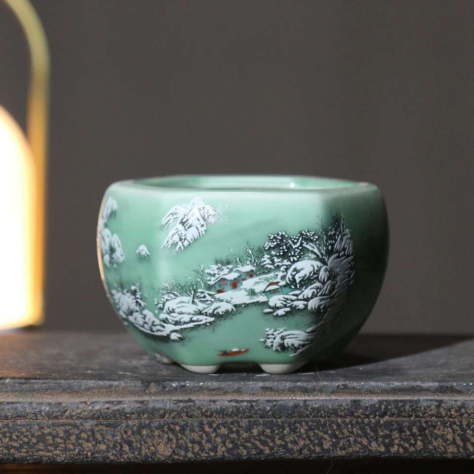 Maceta hexagonal pintada a mano sobremesa maceta planta estilo chino - Foto 1 de 4