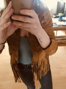 Superdry Wildleder Jacke Lederjacke cognac braun fransen fringe XS 34 coachella - Bild 1 von 11