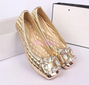 Bling Glitter Womens Flat Loafer Dress Shoes Rhinestone Gold Colors Ballet NEW - Picture 1 of 10