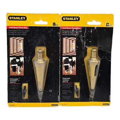 Stanley 8oz Solid Brass Plump Bobs x2 Replaceable Steel Tip 47-973 NEW - Image 1 of 2