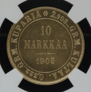 💎 Extremely Rare in PL! R2! 1905 L Russia Finland 10 Markkaa NGC graded MS64PL - Picture 1 of 6