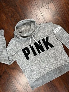Victoria's Secret PINK Spell Out Logo Gray Heathered Sweatshirt Cowl Neck Size S - Picture 1 of 14