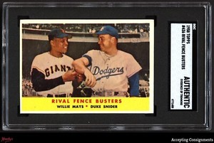 1958 Topps #436 Rival Fence Busters Willie Mays / Duke Snider SGC AUTHENTIC