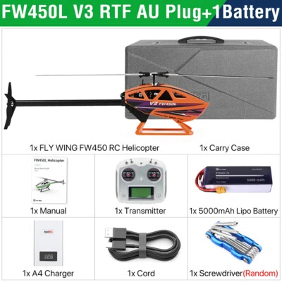 Fly Wing FW450L V3 6CH GPS 3D Hovering Auto Return RC RTF  Helicopter 2 Battery - Image 1 of 4