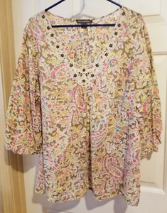 ❤❤ Tommy Bahama 3/4 Arm Bluse Baumwolle Bohemia Oberteil Spitzenkragen Gr. XL - Bild 1 von 9