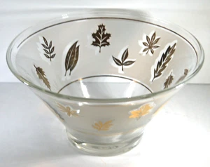 MID CENTURY MODERN LIBBEY GLASS GOLDEN FOLIAGE LARGE BOWL - Picture 1 of 3