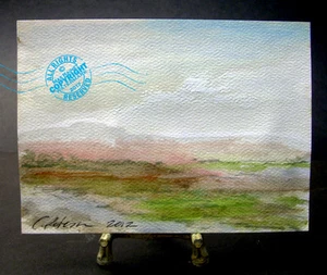 BEAUTIFUL Cloud Storm River Landscape small Original Watercolor PAINTING signed - Picture 1 of 13