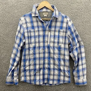 Camicia LL Bean uomo S blu a quadri manica lunga abbottonata poliestere leggero - Foto 1 di 7