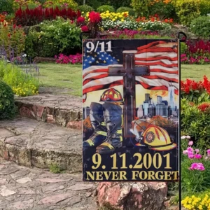Bandera de jardín Día de los Patriotas "9.11.2001 Never Forget" 18"x12.5" - Imagen 1 de 3