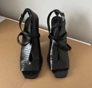 Zara Trafaluc Black Crocodile Leather Ankle Boots Heels Size 5 - Picture 1 of 7
