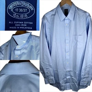 Brooks Brothers Herren XL bügelfrei 17 36 Supima Langarm geknöpft blaues Shirt - Bild 1 von 24