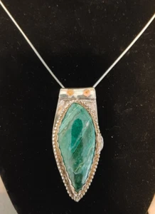 Collar colgante de plata esterlina y cobre de malaquita del suroeste 24 pulgadas - Imagen 1 de 8
