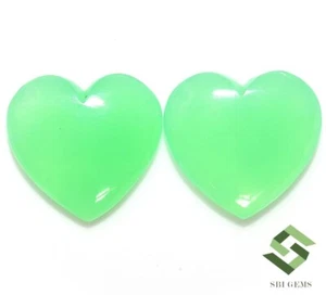 13x13 mm Certified Natural Chrysoprase Heart Shape Cabochon Pair 10.86 CTS Gems - Picture 1 of 6