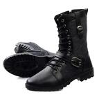 Mens High Top Lace Up Zip Military Boots Knight Mid Calf Boots Shoes