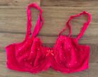 Victoria’s Secret Dream Angels Unlined Demi Bra 36C Lace Overlay Crystals Red