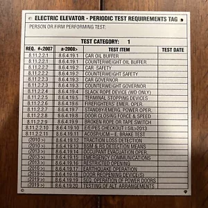Test Tag for Traction Elevator Category 1 Qty. 62 - Picture 1 of 1