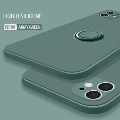 Rectangle Ring Stand Case Liquid Silicone Cover For iPhone 12 11 Pro Max XS - Image 1 of 4