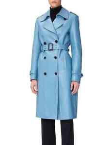 Long Leather Lambskin Unique Trench Coat Elevate Classy Blue Quality Women