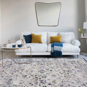 Deal Extra Large Floor Rug Blue Ivory Allover Distressed Washable Carpet Runner - Picture 1 of 32