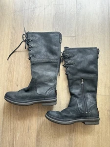 Ugg Black Elsa Waterproof Leather Lace Up Plush Lined Boots Size 6 - Picture 1 of 9