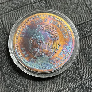 Calendario Azteca Redondo PLATA FINA 2 OZ EN CÁPSULA *HECHO EN EE. UU.* GSM Tonificado - Imagen 1 de 4