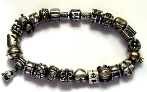Authentic Pandora Bracelet 925 ALE 23 Pandora Charms 8.25" - Picture 1 of 10