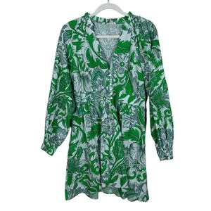 Anthropologie Let Me Be Floral Tunic Dress Green & White Women’s Size S NWOT - Picture 1 of 9