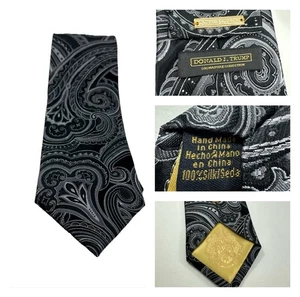 Donald Trump Signature Collection Paisley Tie Black 100% Silk Handmade 58” EUC - Picture 1 of 7