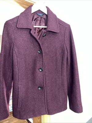 Abrigo Lands' End Faro Mujer Mezcla Lana Abrigo Guisante.  Talla 10.  Chaqueta granate Foto 1 de 4