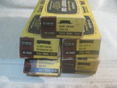 STROMBECKER  LOT OF 5 DIFFERENT HO SCALE FREIGHT TRAIN WOOD CARS With Boxes - Image 1 of 4