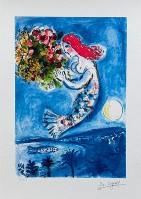 Marc Chagall BAY OF ANGELS Limited Edition Facsimile Signed Giclee Art 24" x 16" - Image 1 of 4